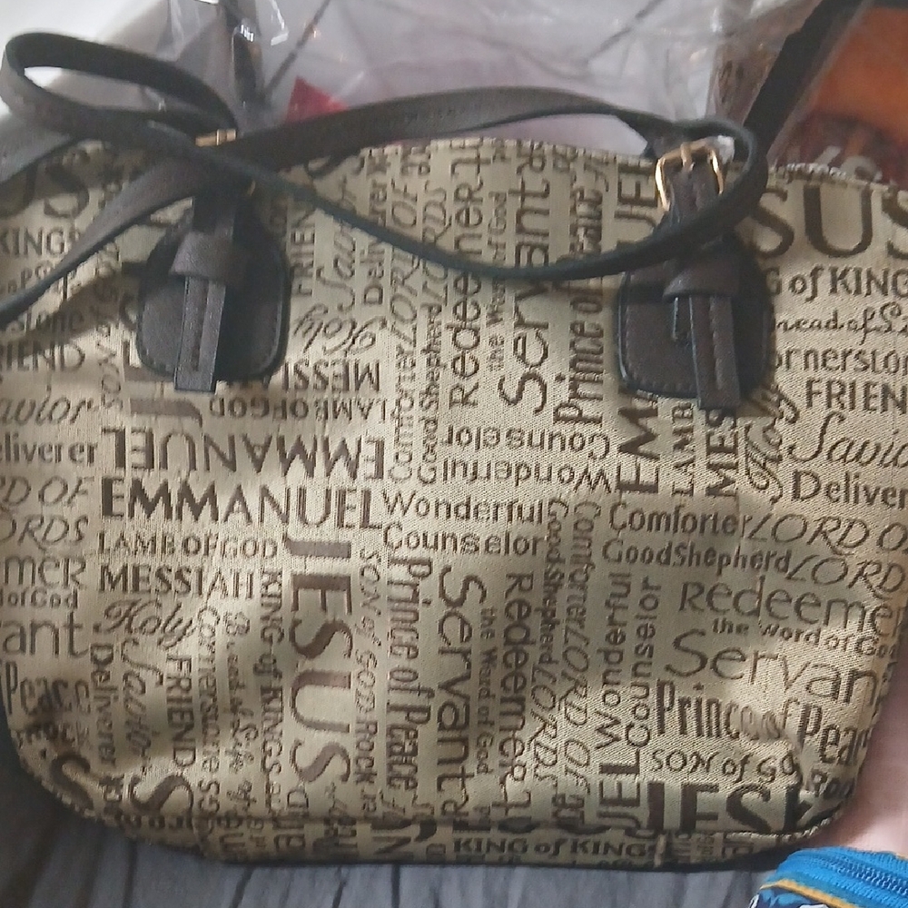 Gold and Black Text-Print Dome Satchel Bag